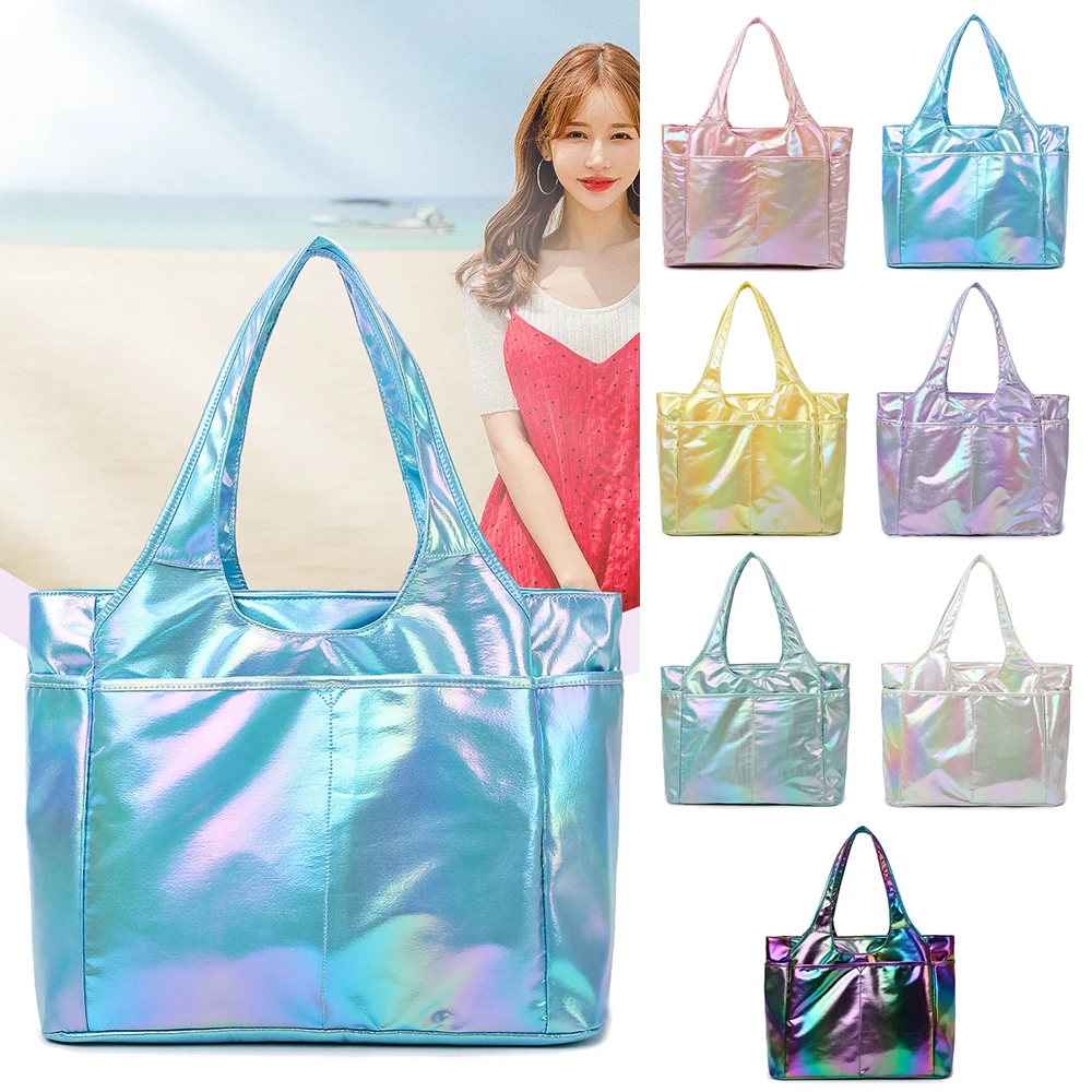 

Women's Travel Bag Laser Nylon Large Capacity Handbag Storage Shopping Tote Schoolbag Commuter Shoulder Bag Sports Fitness Pack