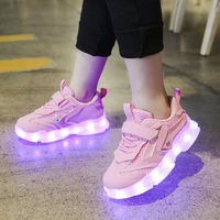 size 25 36 fashion girls pink lace light color kids casual sneakers boys lighted sneakers glowing shoes for kid shoes