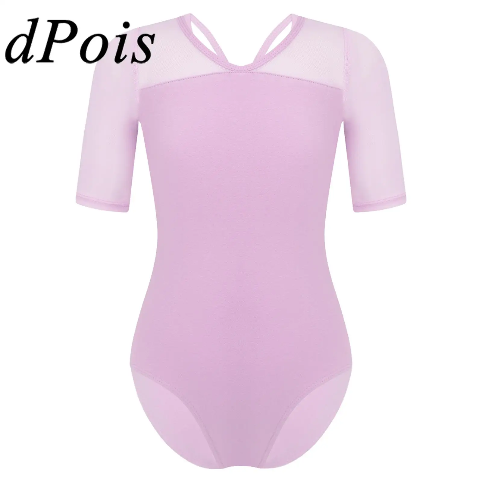 

Kids Ballet Tutu Gymnastics Leotard Solid Color Half Sleeve Mesh Splice Dance Leotard for Girls Children Ice Skating Jumpsuit