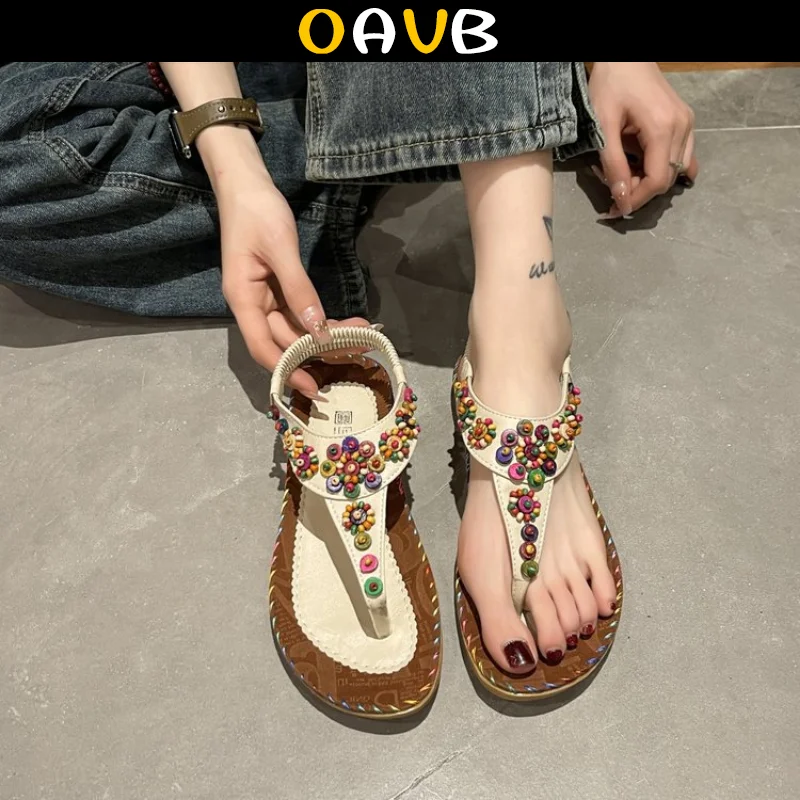 

OAVB Woman Shoes for Women Bohemian Retro Flat Sandals Womens 2023 Sandal Womans Women's Summer Footwear Ladies 2023