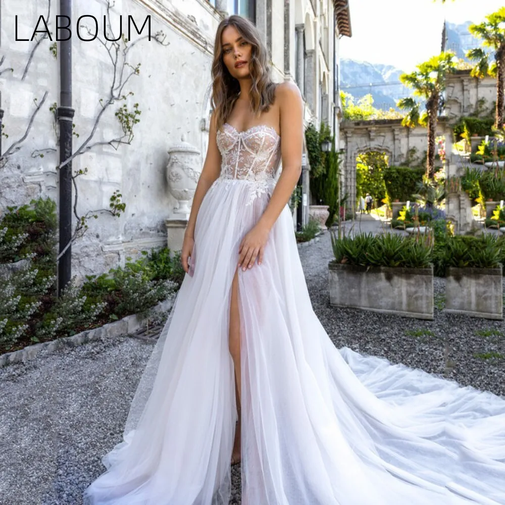 

LaBoum Chic A-Line Beach Wedding Dresses Sweetheart High Slit Bridal Gowns Sexy Brides Dress For Women 2023 Robe De Mariee