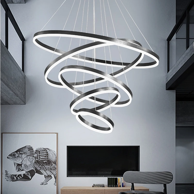 Modern LED Ring Pendant Lights Golden Creative Aluminum Circle Pendant Light for Living Room Restaurant Home Ring Lamp