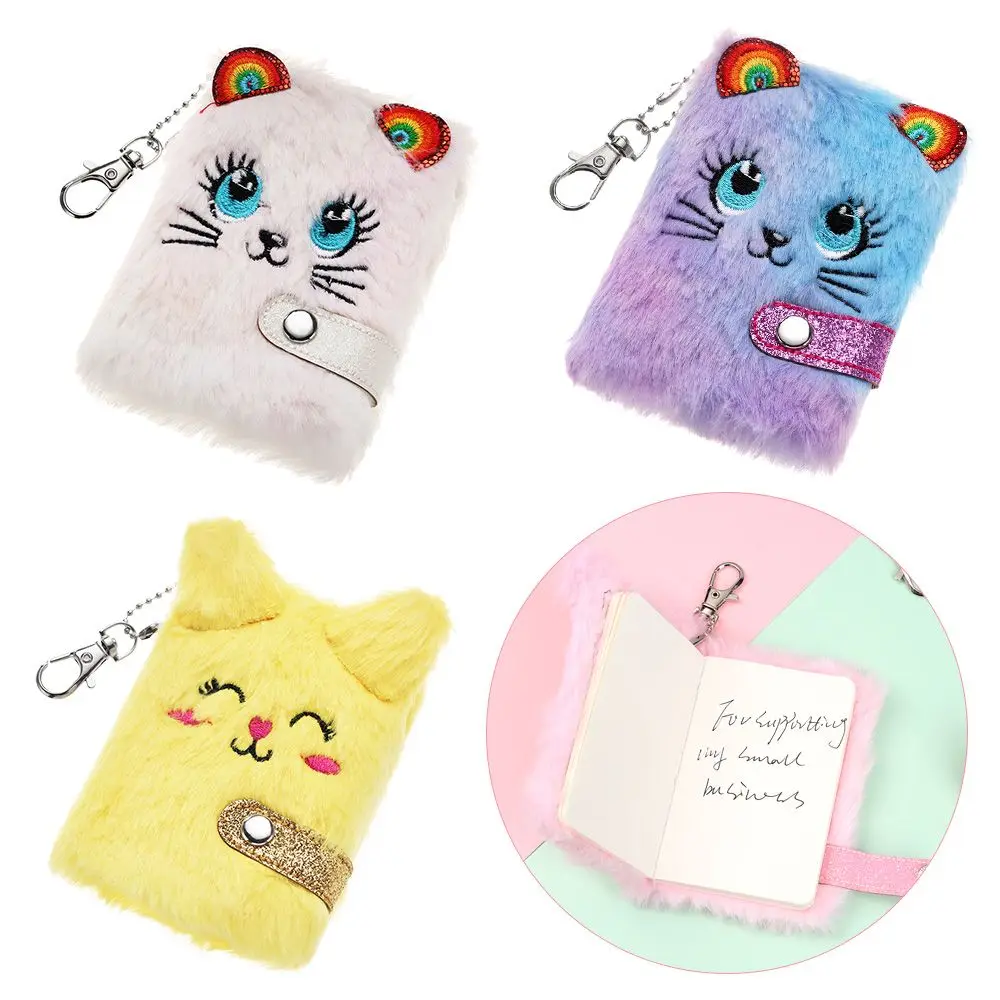 

DIY New Label Stationery Supply Tab Strip Notepad Furry Cat Pendant Keychain Cartoon Cat Plush Notebook Memo Pad