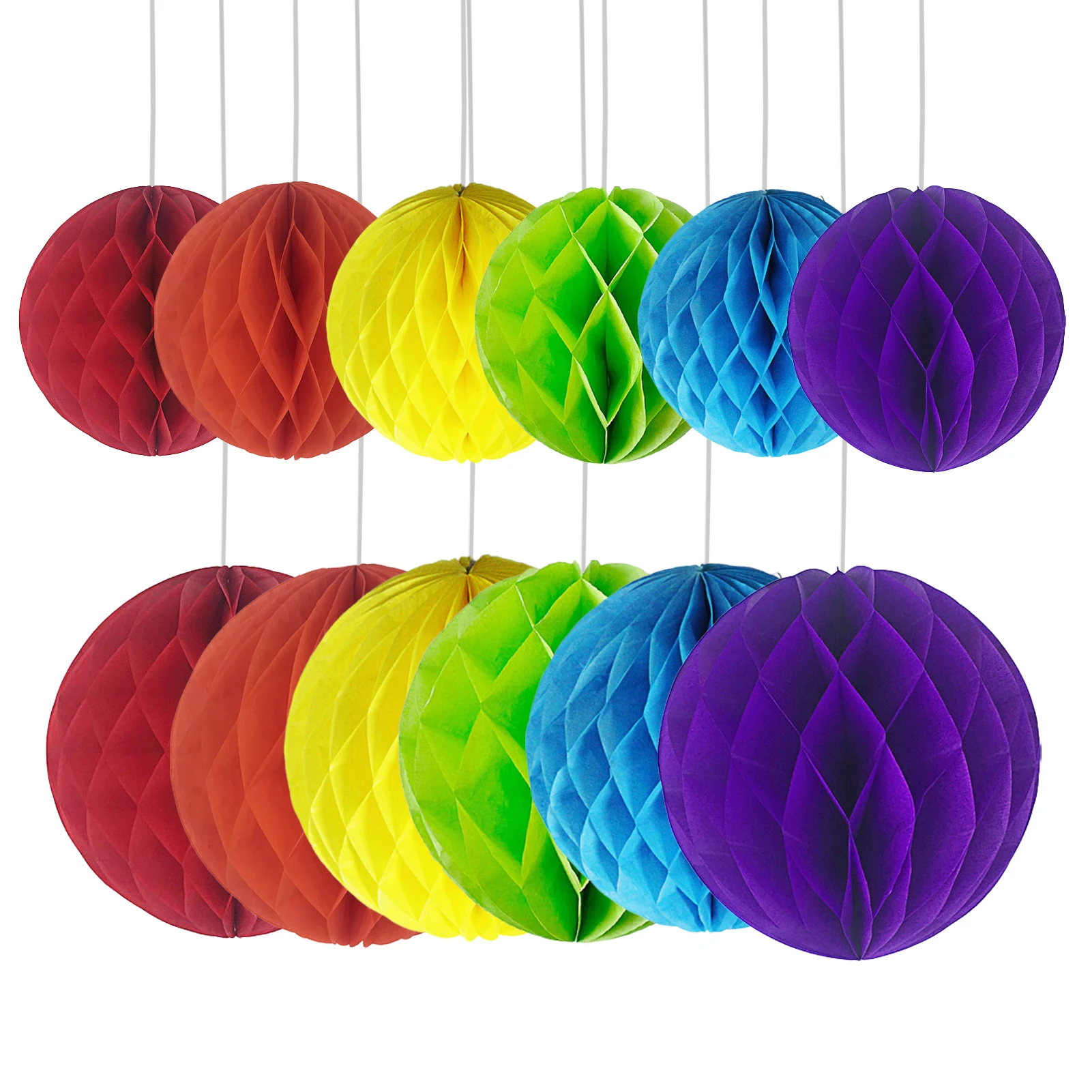 

12pcs Hanging 6 Colors Lanterns Birthday Colorful Party Decoration DIY Pompom Reusable Baby Shower Tissue Paper Honeycomb Balls