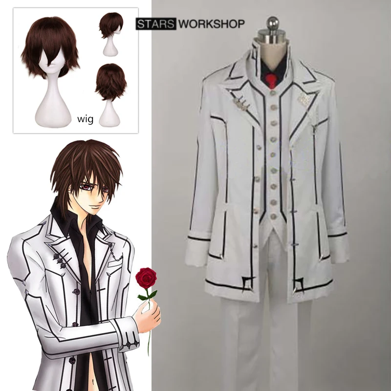 

Anime Vampire Knight Kuran Kaname Cosplay Costume Men Women White Coat Vest Pants Uniform Halloween Carnival Party Suit