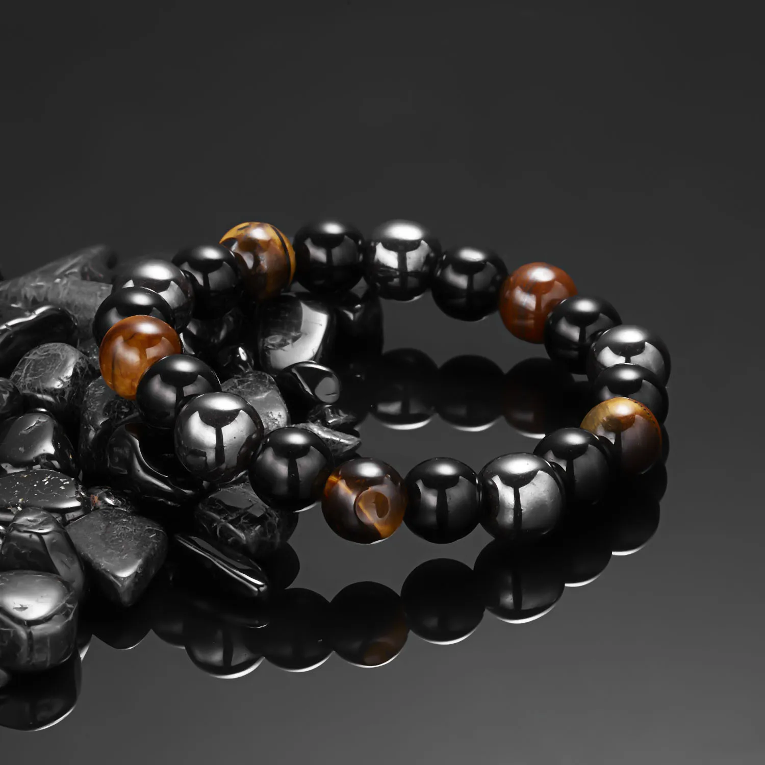 Классический мужской браслет из бисера тигровый глаз камень обсидиан гематит