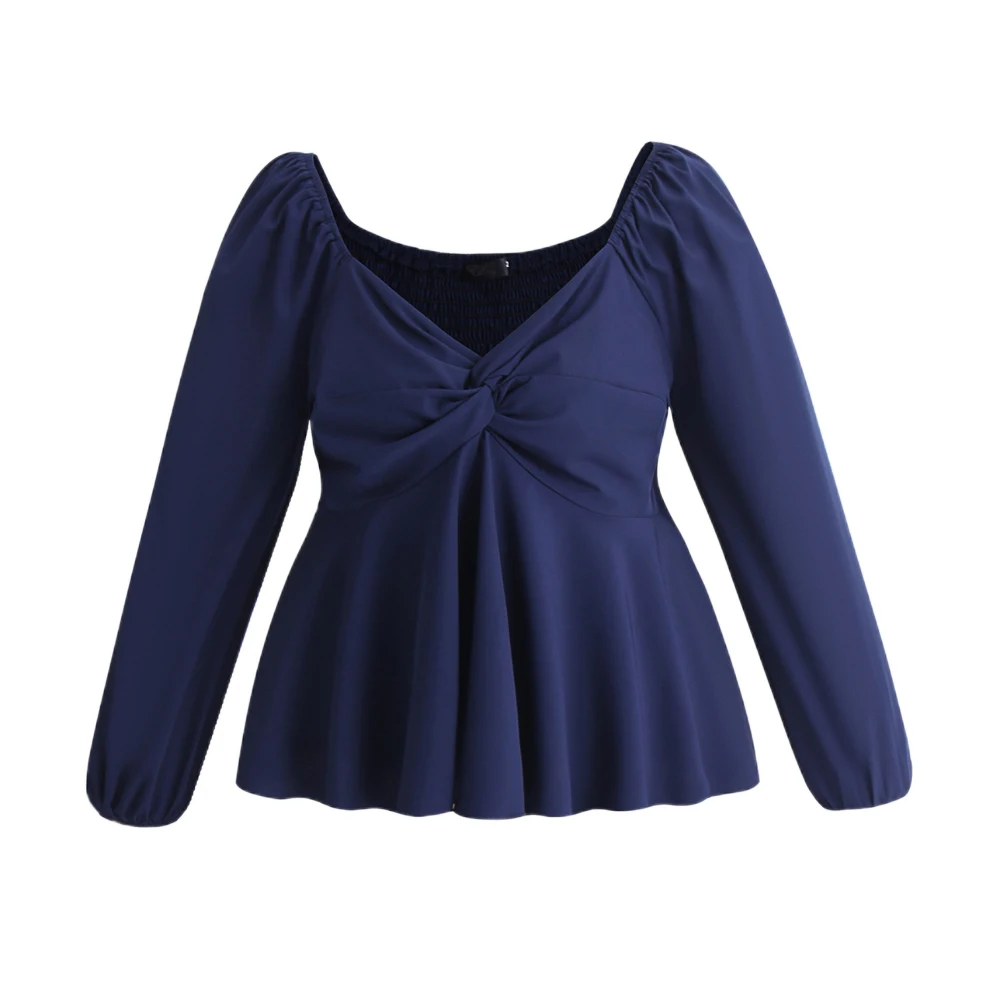 Plus Size Blue 4XL Blouses Women Off Shoulder 2022 Autumn Oversized Tops Long Sleeve Print Casual T Shirt Vintage Clothing