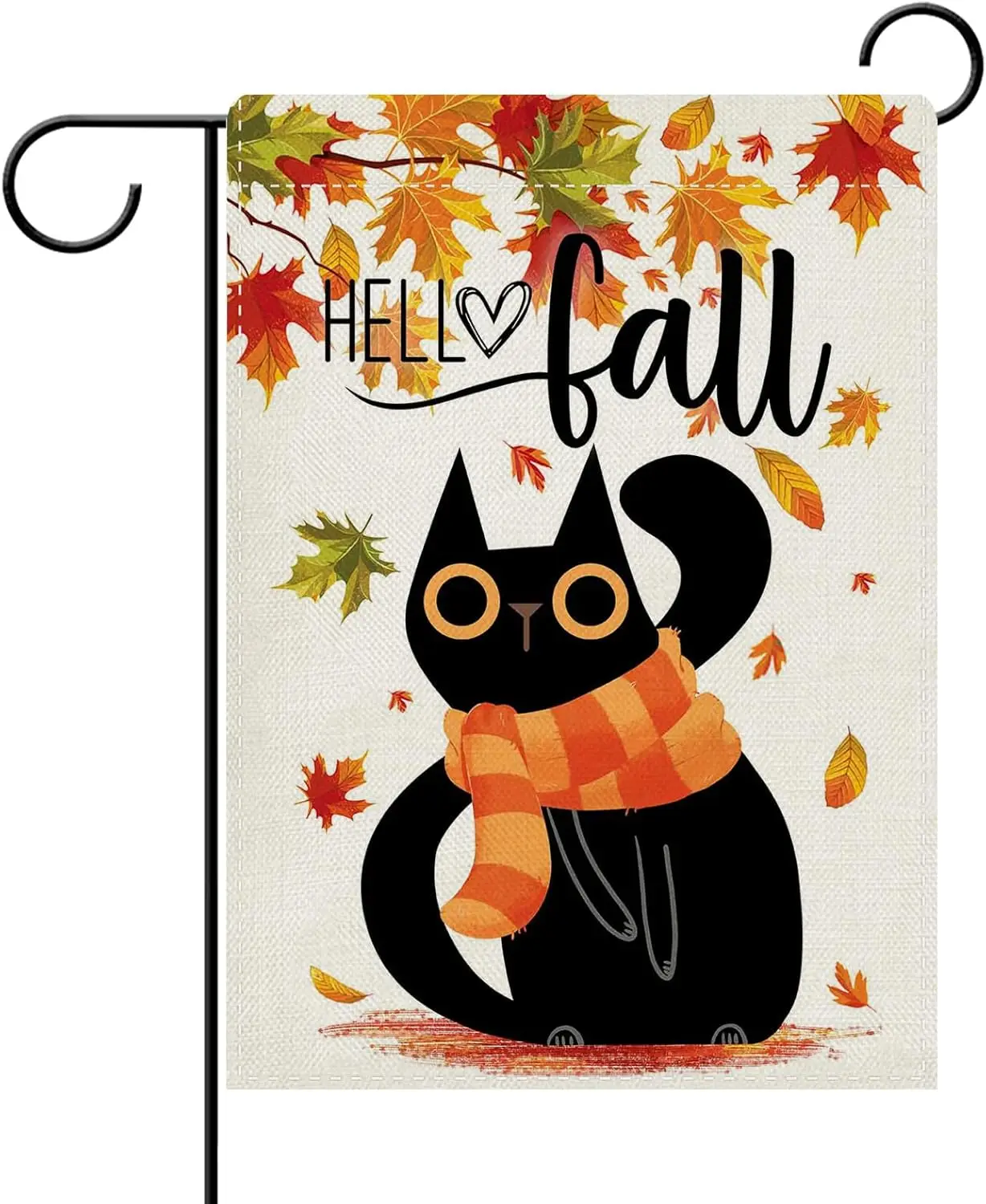 Фото Декоративный садовый флаг Dyrenson Hello Fall с изображением черной кошки, осенние кленовые листья, украшение для двора и дома, подарок для владельца питомца, UUN №1