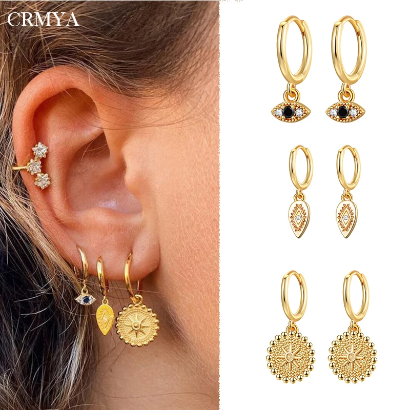 

CRMYA Silver Gold Plated Drop Earrings for Women Piercing Cubic Zirconia boho Evil eye Dangle earrings 2022 Jewelry Wholesale