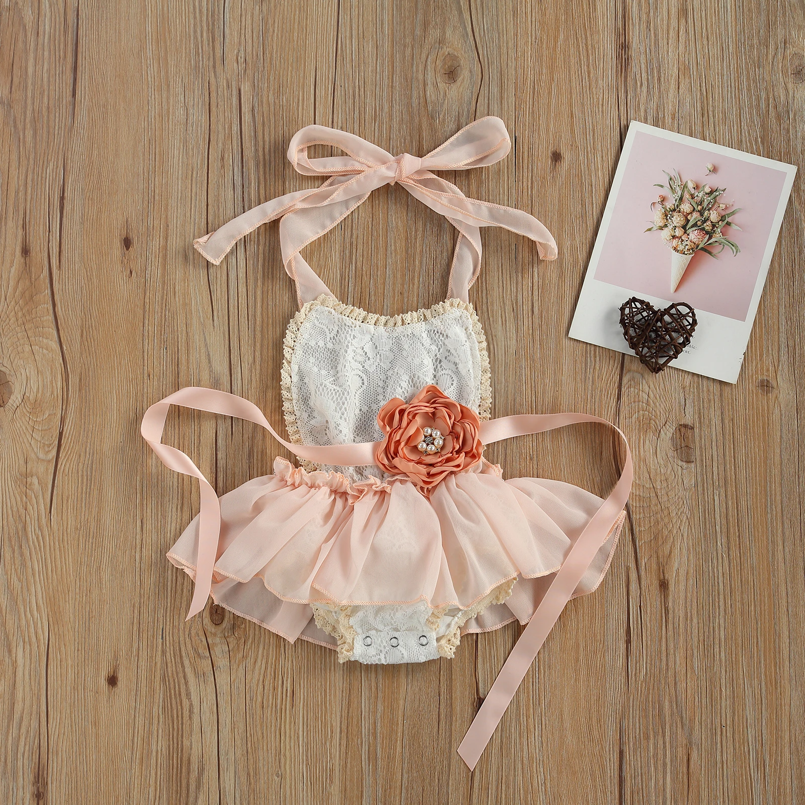 

Baby Girls Lace Romper Dress with Flower Waist Belt 0-24M Newborn Infant Toddler Summer Sleeveless Backless Bodysuit Jumpsuits