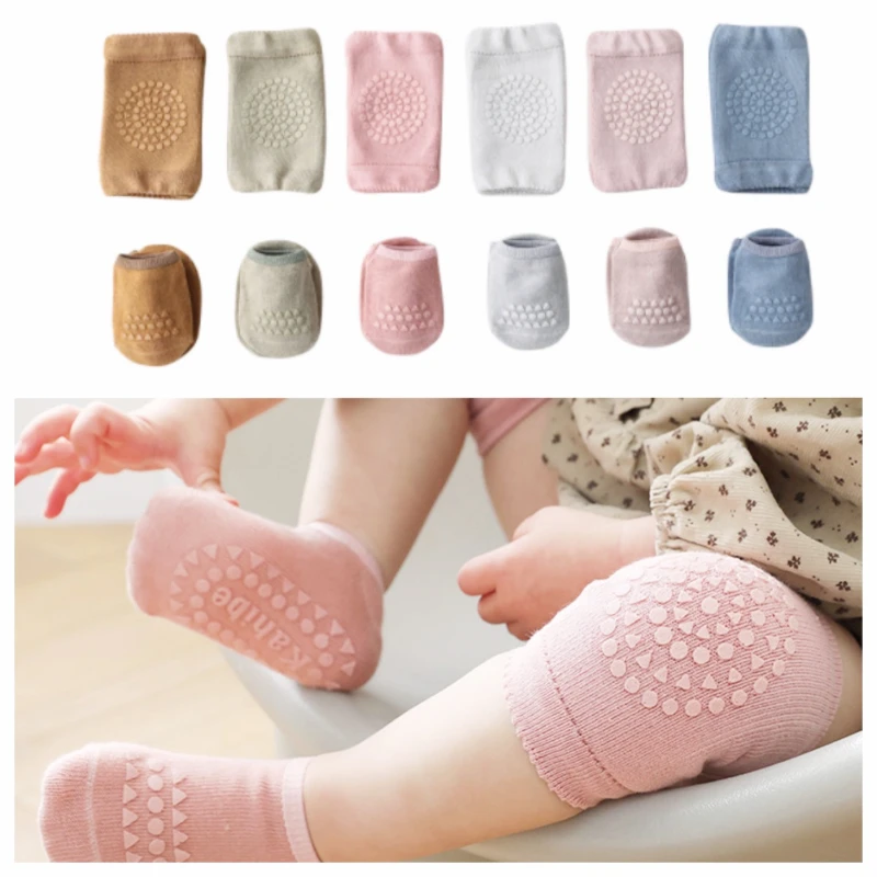 

2Pcs Baby Knee Pads Socks Set Safety Crawling Anti Slip Floor Sock Knee Protector Kneepad Leg Warmer Girls and Boys