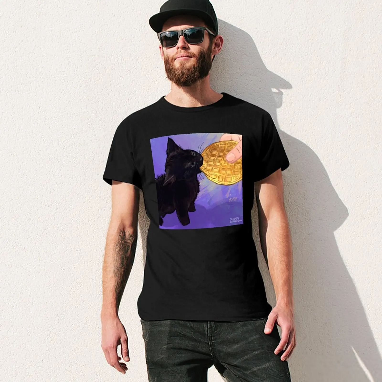 Вафельный кот: футболка с ежедневным рисунком кота 61 винтажные мужские хлопковые