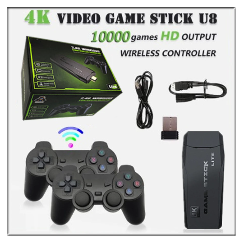 

Video Game 4K Double handle Wireless Game Stick Console 2.4G Controller 10000 games 64GB Retro games TV For PS1/GBA Dropshipping