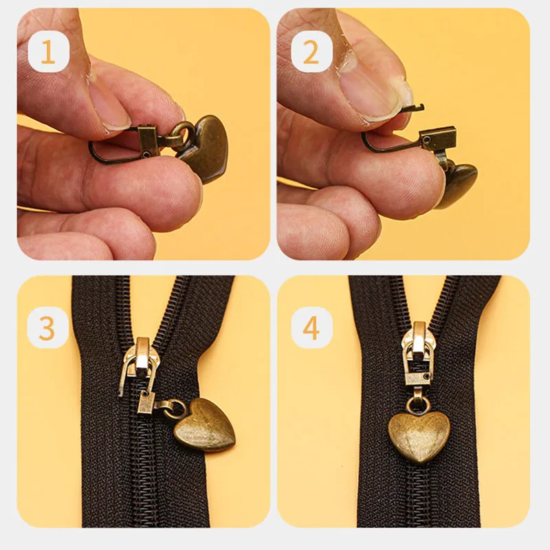 

1pcs/set Zipper Replacement Tab Pull Lock Head Tool Free Coat Clothes Pendant Head Pull Tab Love Shape Removable