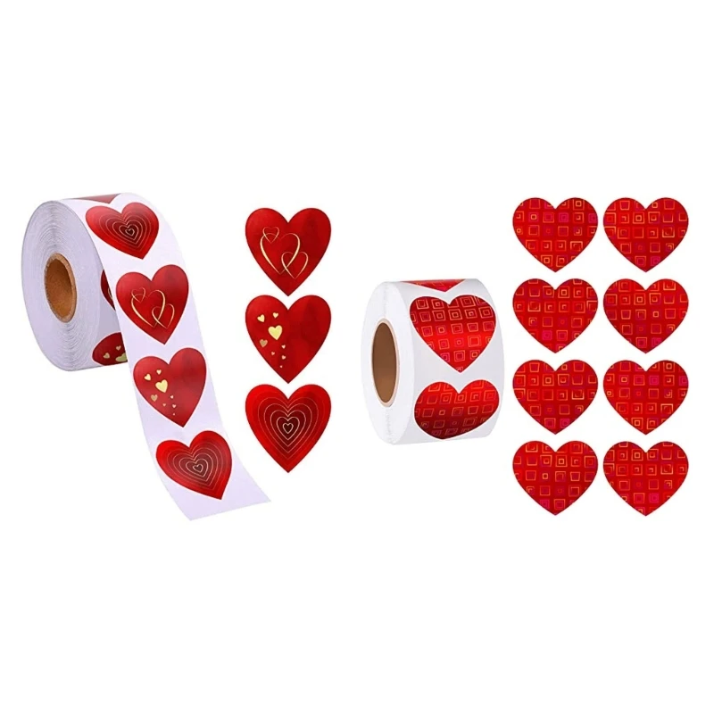 

500Pcs/roll Labels Red Heart Stickers 1.5 in Heart Shape Paper Labels Valentines Day Wedding Invitation Envelopes Decals