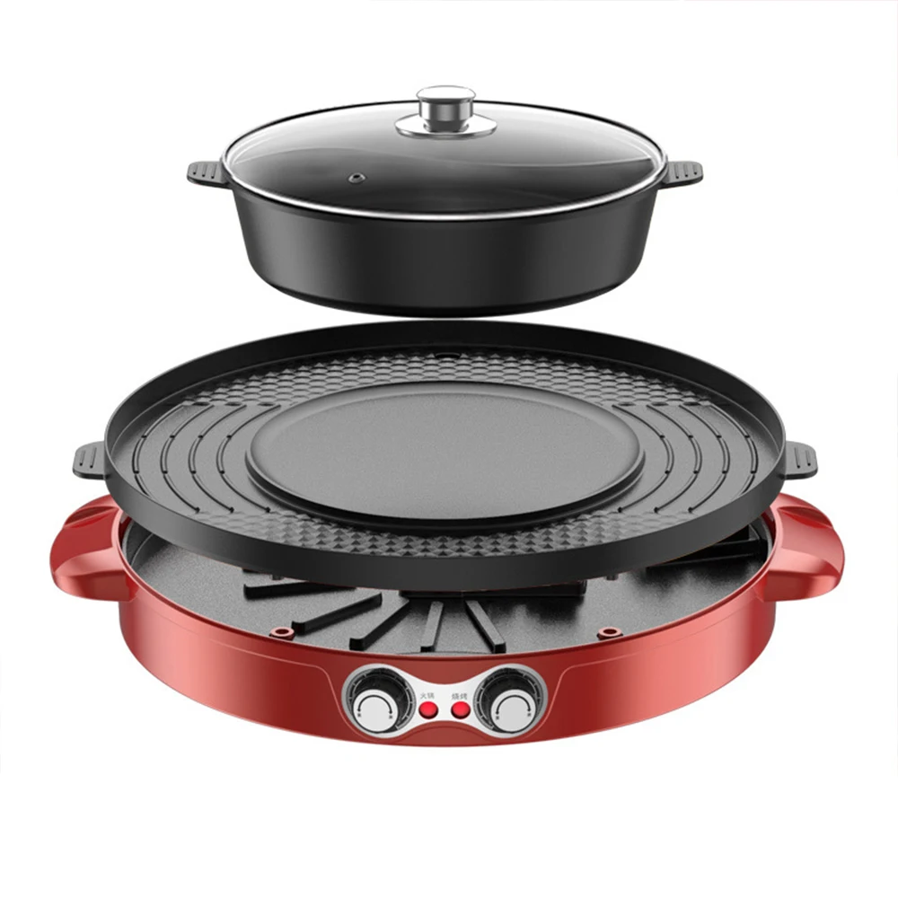 

2200W 220V Home Non-stick BBQ Grill Hot Pot Barbecue Pot Roast Electric Grill Smokeless Barbecue Tray Multifunction Baking Pan