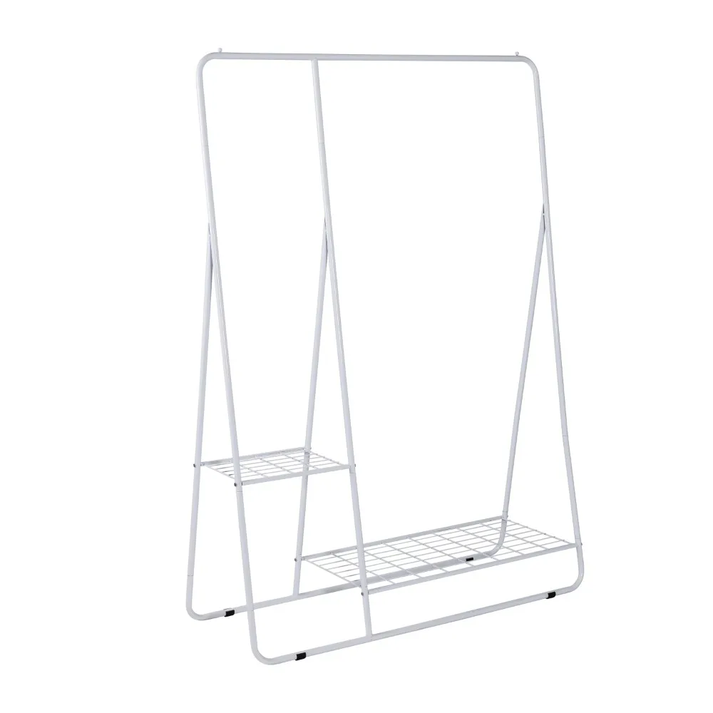 

White Clothing Rack With Shelves And Hanging Bar, White