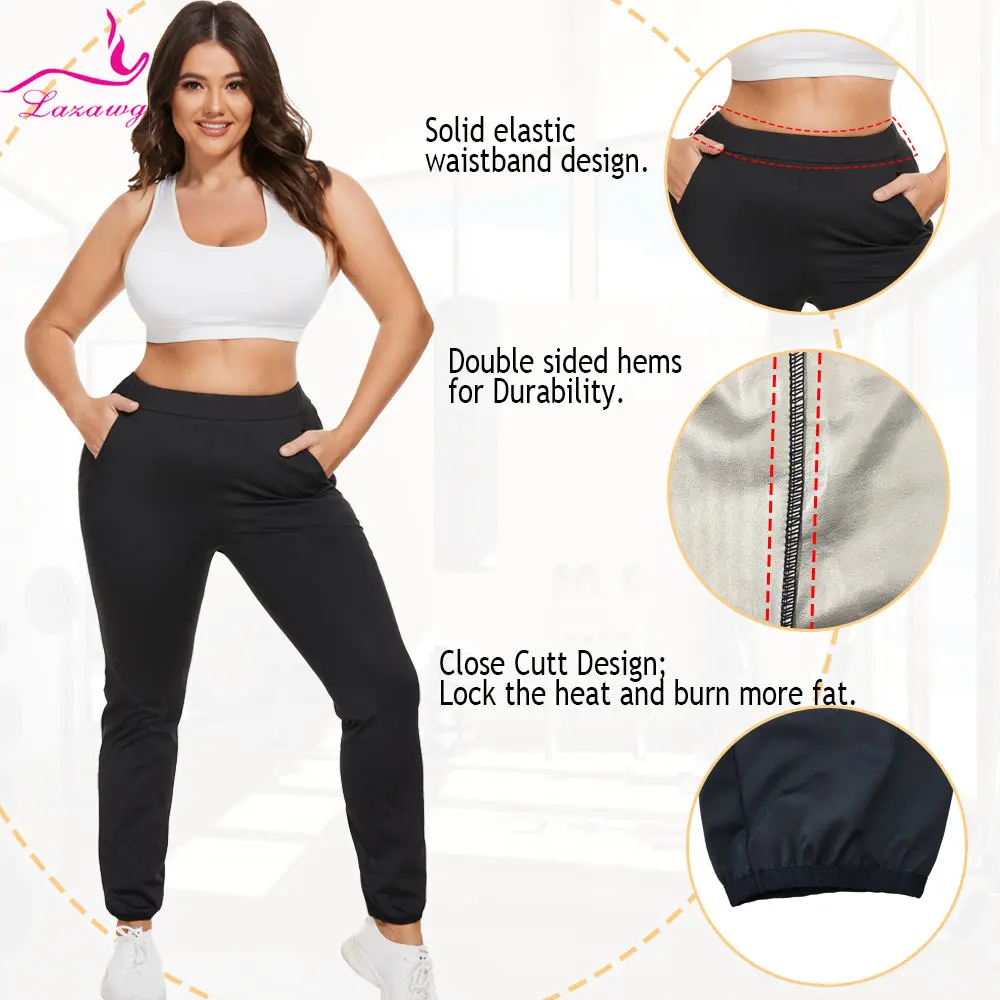 LAZAWG Women Sauna Trousers for Weight Loss Sweat Pants Woman Fat Burner Leggings Slimming Body Shaper Low Waisted Sportwear