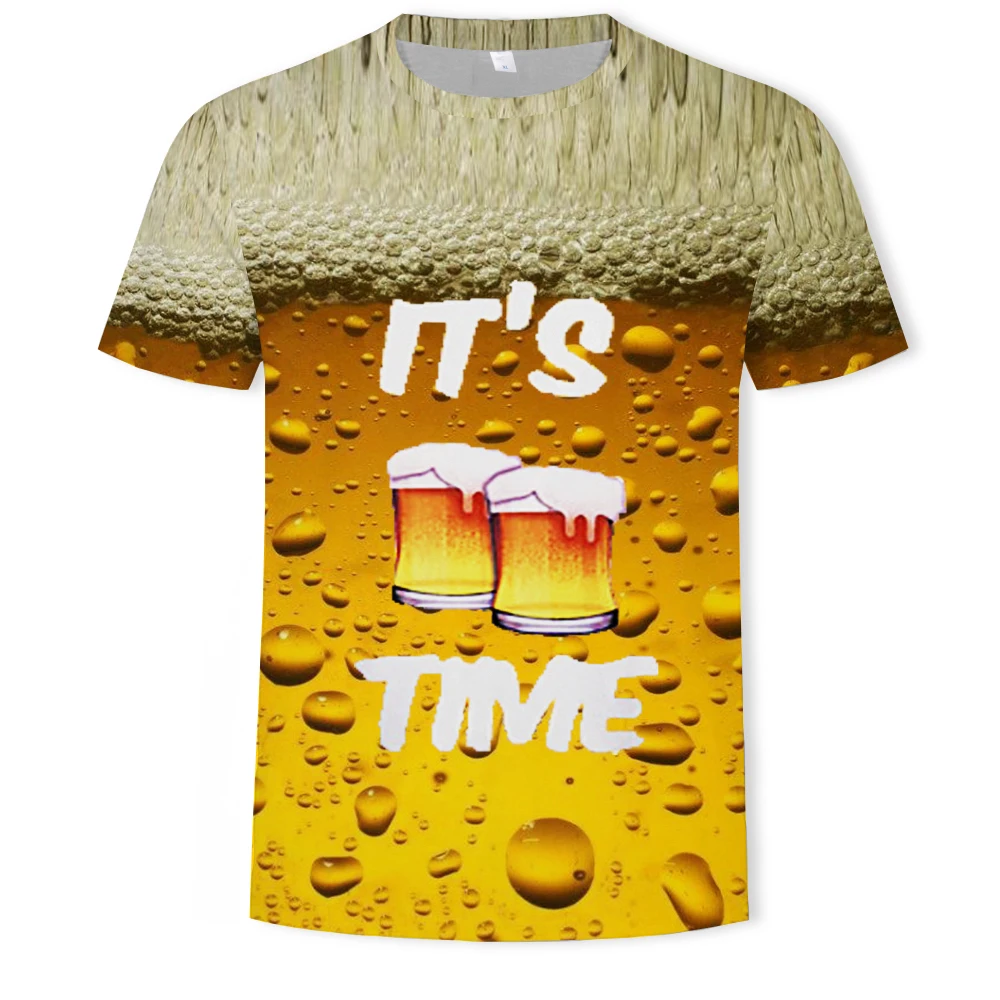 

Summer 3d Printed Men's T-shirt Beer Pattern Casual Personality Men's Women's Fun Round Neck Short Sleeve Loose Streetwear