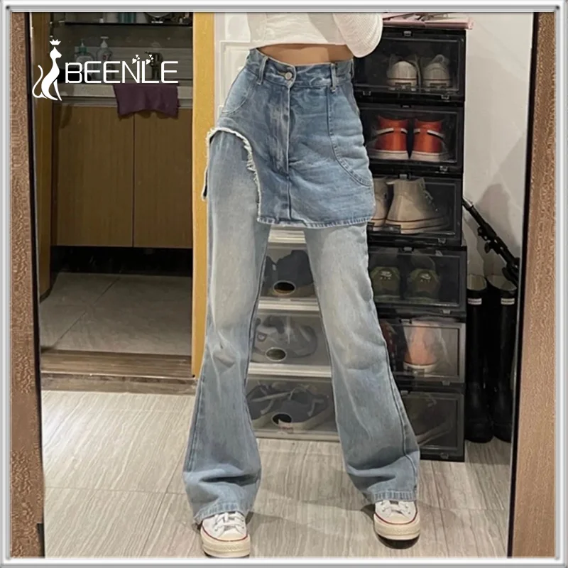 

Женские прямые джинсы BEENLE Jeans, свободные брюки-блузки с высокой талией и широкими штанинами в уличном стиле, весна-лето 2022