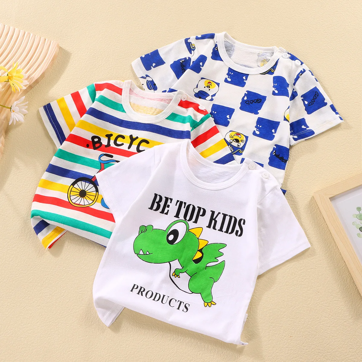 Фото 1-5Y Children's Short-sleeved Boys' Cotton T-shirt Cartoon Girls' Baby Tops Summer Tees Kids Clothing №2