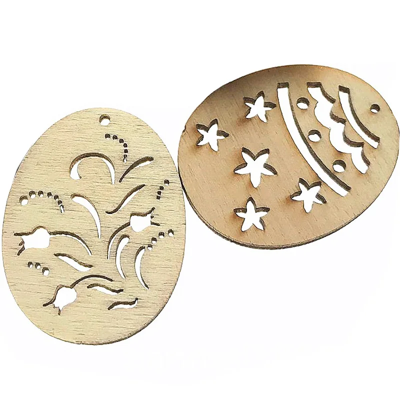 

50PCS 40MM Happy Easter Wooden Eggs Chick Wood Craft for Home Easter Party Hanging Decor Kid DIY Painting Wood Slices