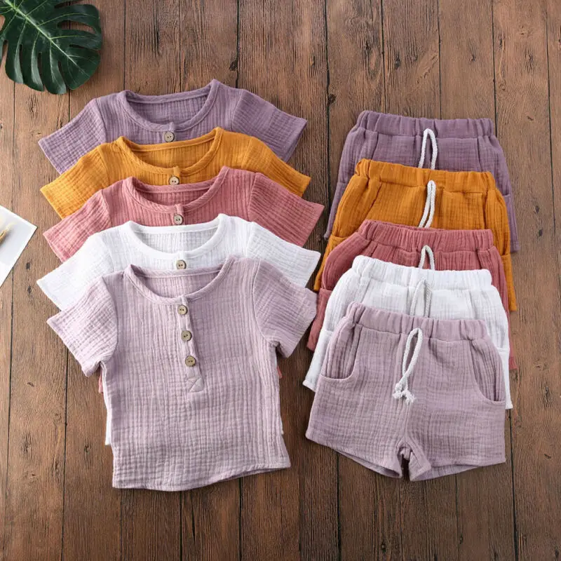 

Toddler Summer Kids Solid Baby Clothes Set Short 2pcs Boys Sets Sleeve Casual Outfit Topspants T-shirt