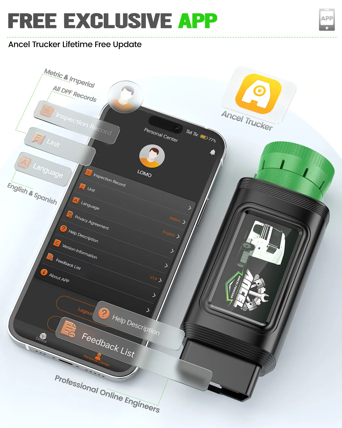 ANCEL HD120 Bluetooth сверхмощный сканер для грузовиков все системы D.P.F диагностический