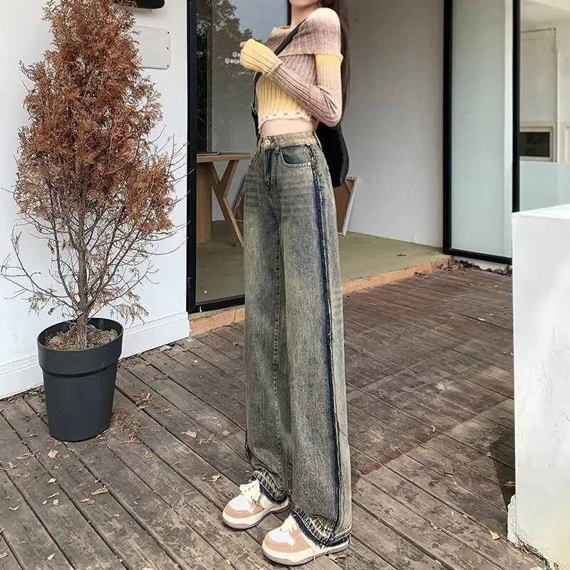 Джинсы женские с бахромой Свободные повседневные брюки из денима завышенной