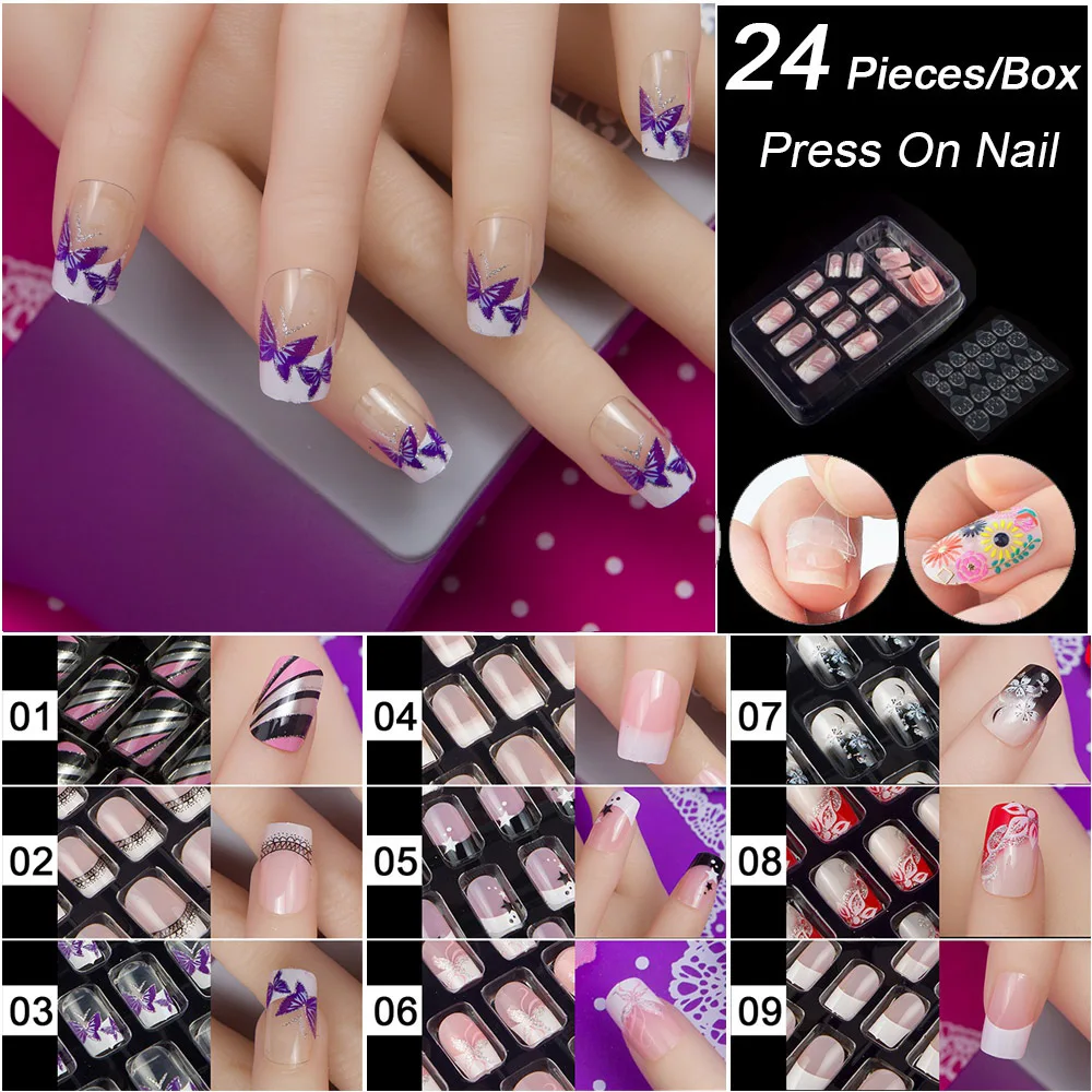 

Набор для ногтей с клеем для ногтей 24 шт. в коробке накладные ногти для дизайна ногтей полное покрытие Квадратные накладные ногти Типсы для ...