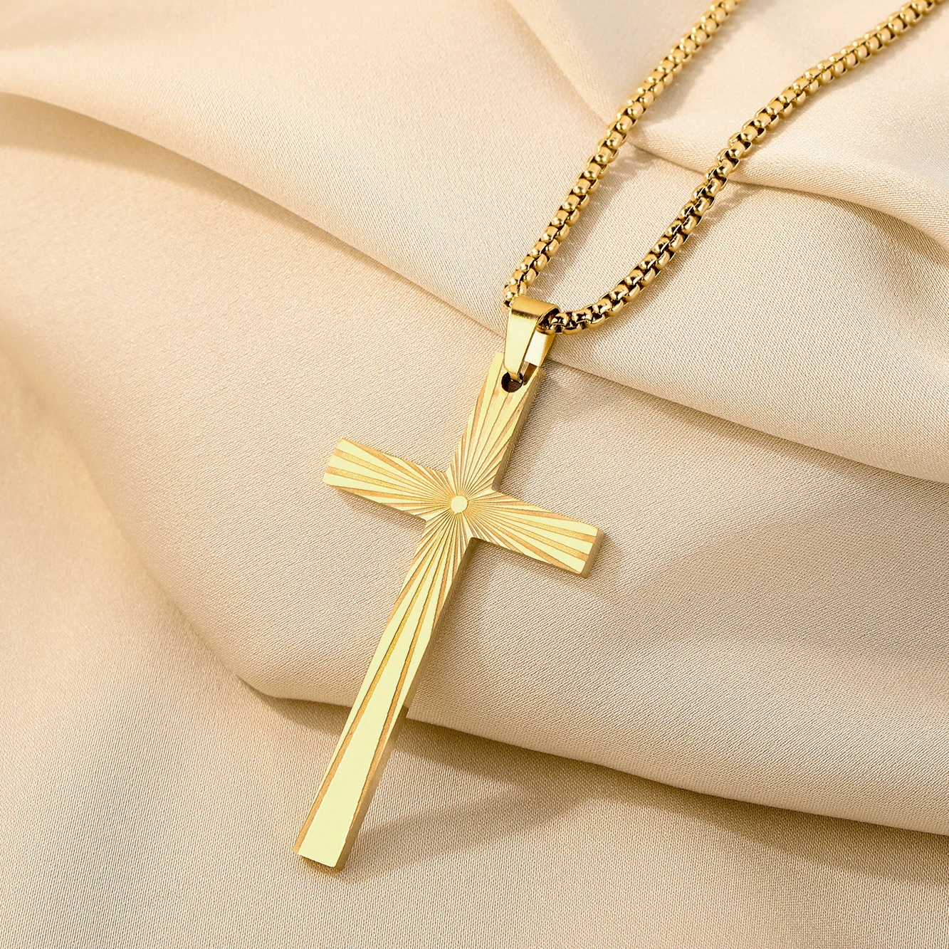 CHENGXUN Black Titanium Steel Keel Necklace Cross Necklace Personality Jewelry Christian Catholic Jewelry Gifts for Men Women