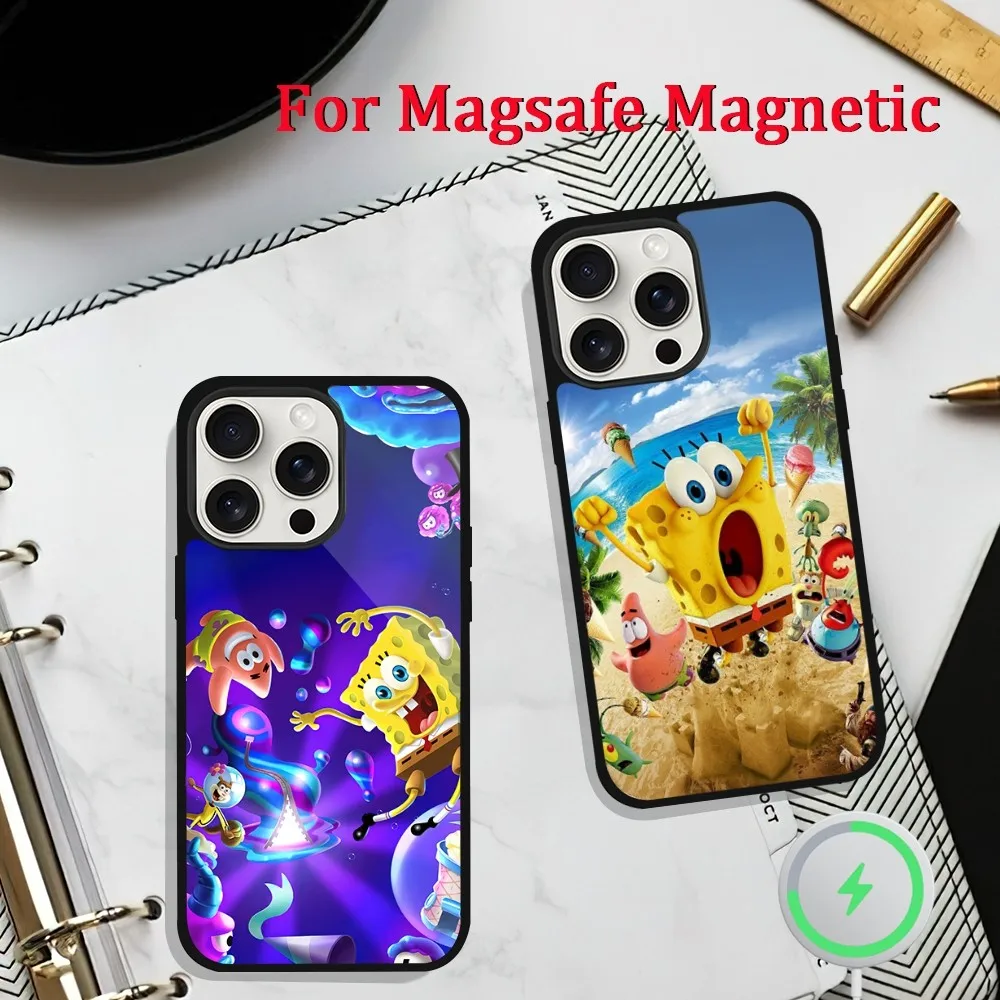 Чехол для телефона с рисунком S-Sponge b-bob iPhone 11 13 12 14 15 Plus Max Pro Magsafe магнитный чехол
