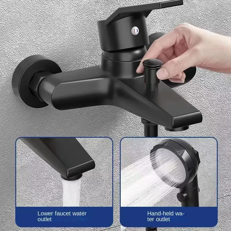 Настенный медный смеситель для горячей и холодной ванны насадка душа черная