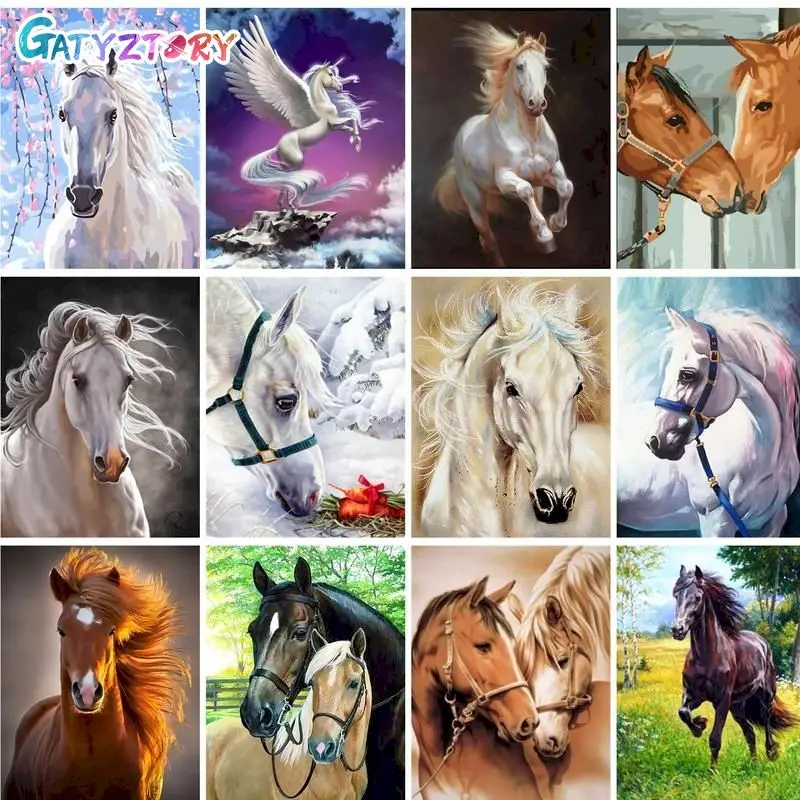 

GATYZTORY DIY Oil Painting By Numbers Horse Animal Drawing On Canvas Paint By Number Artworks Home Decortion Gift For Adults Kit