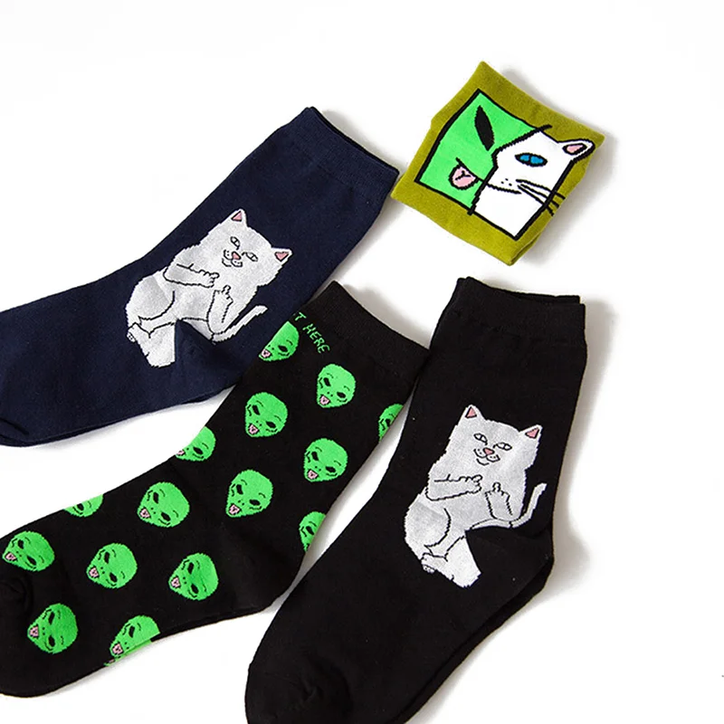

Autumn Winter Women Socks Funny Alien Planet Creative Funny Sports Casual Cartoon Cat Unisex Breathable Cotton Socks Dropship