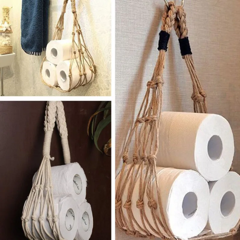 

107cm Nordic Hanging Cotton Rope Holder Toilet Paper Stand Magazine Books Storage Hanging Pocket Rack Home Hotel Bathroom Decor