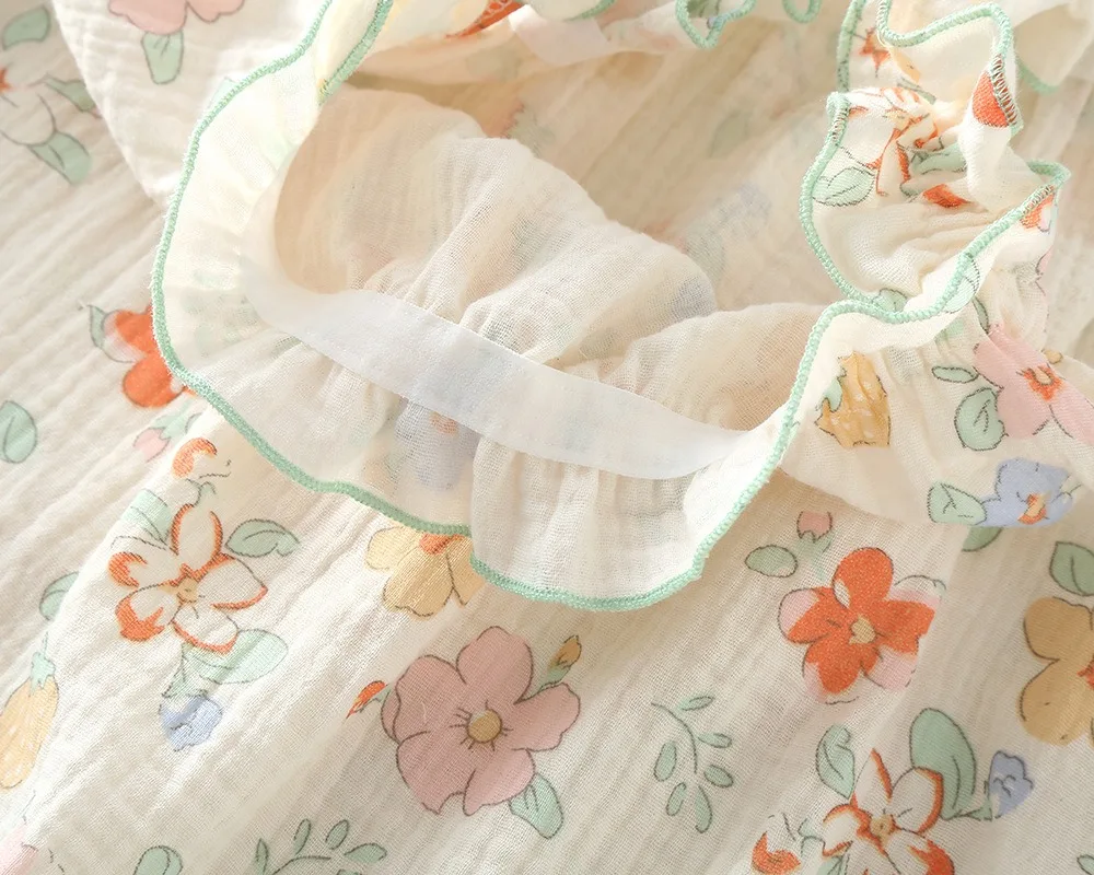 1 New Summer  Women's Pajama Suit 100% Cotton Crepe Lace Suspenders+Shorts Thin Cute Home Clothes 2-piece Set Sleepwear Pajamas