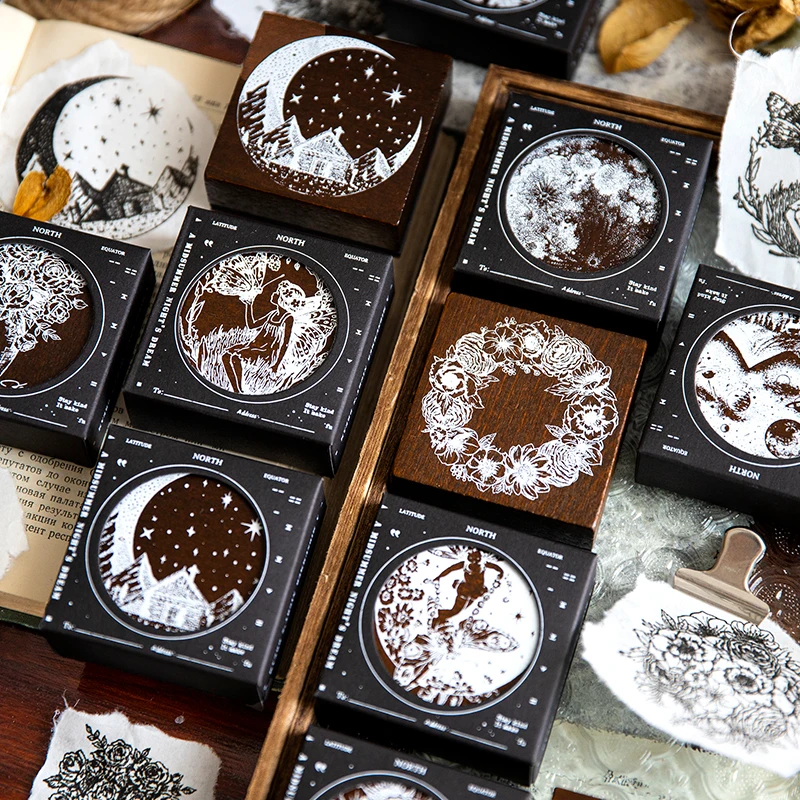 

Card Lover 1 Pc [Moon Town Series] Vintage Journal Seal Wooden/Rubber Stamp Scrapbooking Tools School Office Stationery