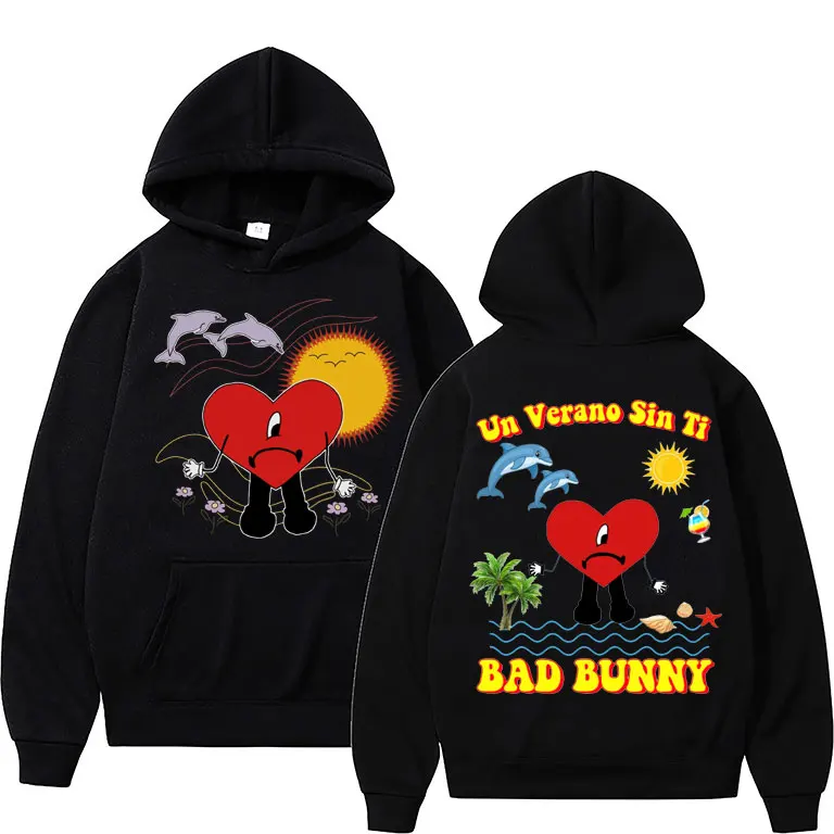 

2022 Bad Bunny UN VERANO SIN TI Music Album Hoodie Men Women Sweatshirt Funny Dolphin Sun Flower Love Eyes Graphic Print Hoodies