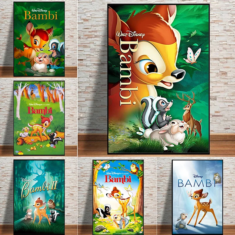 

Постеры и принты из мультфильма «Уолт диснеевские» для детской спальни, Сика, олень, кролик, белая Крафтовая бумага, настенное искусство
