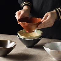 japanese retro rice bowl household dining bowl restaurant bowl personalized creative flower shaped ceramic bowl