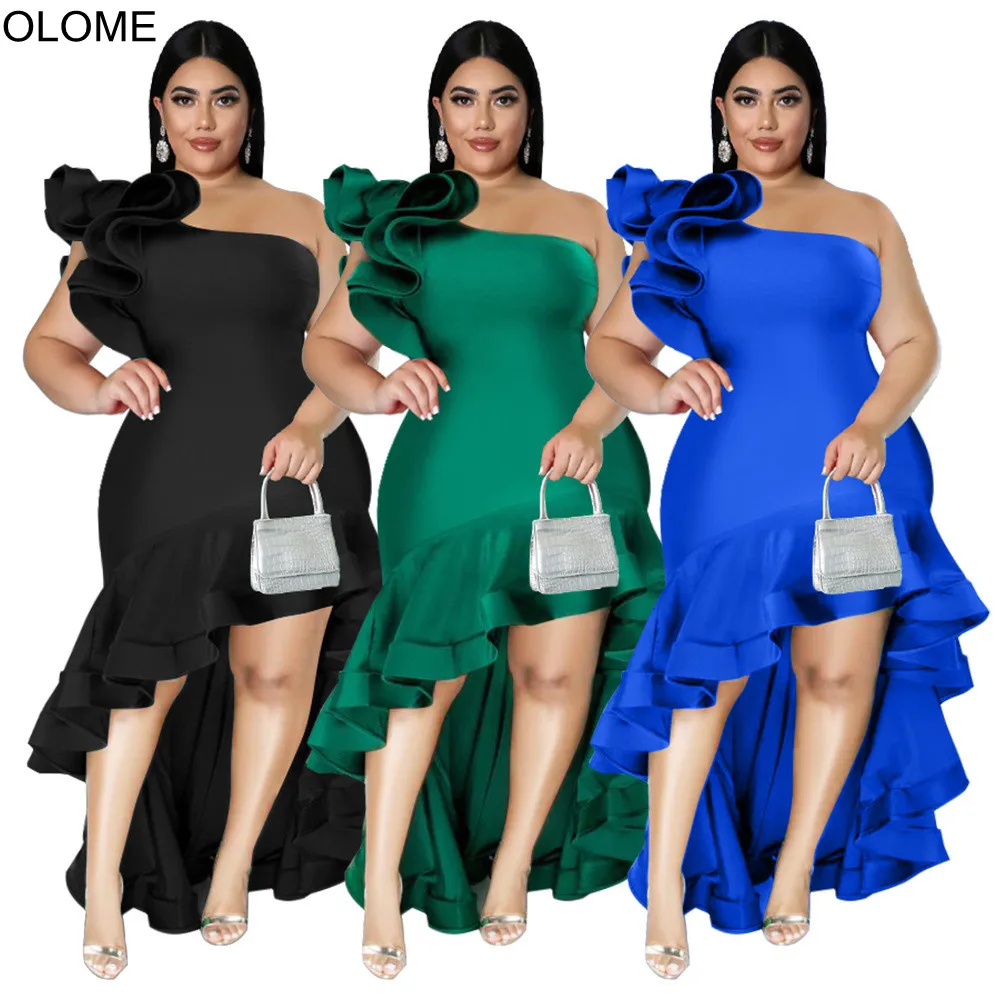

Big Size 4XL Slash Neck Mermaid Evening Dress for Woman Ruffles One Shoulder Asymmetric Party Dresses for Chritmas New Year
