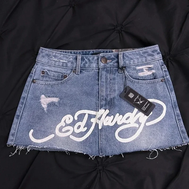 Мини-юбка Y2K в стиле Харадзюку винтажная синяя джинсовая юбка с принтом тигра