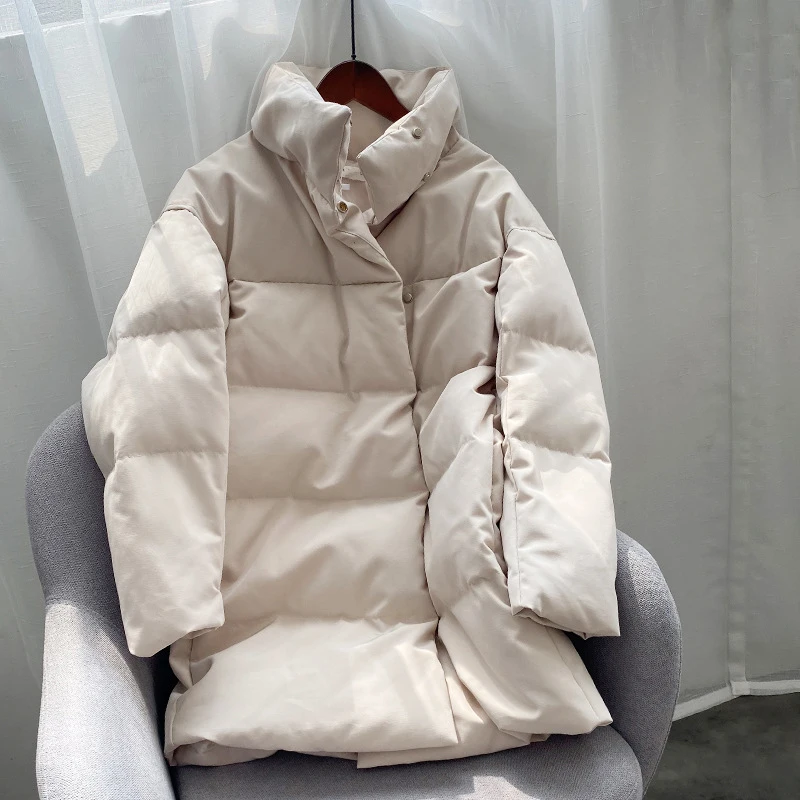 Ladies Parka Women's Korean Down Jacket Coat Beige Black Cotton Casual Warm 2022 Fashion Button Long Winter Coat