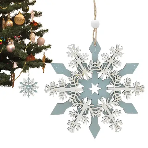 Рождественская елка, снежинка, подвесные украшения, синие деревянные снежинки в форме украшений, вырез, новогодний декор