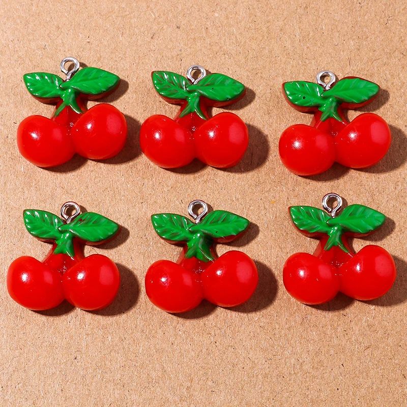 

10pcs 21x22mm Cute 3D Fruit Cherry Charms for Jewelry Making Pendants Necklaces Earrings DIY Handmade Bracelets Charms Accessory