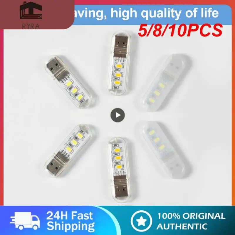 

5/8/10PCS Table Desk Lamp Flashlight Camping Lighting Charging Reading Night Light Ultra Bright White 5v Power 3000k-7000k