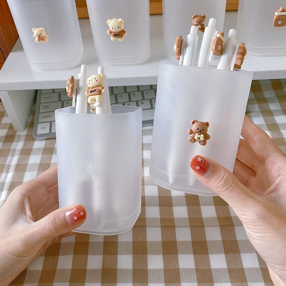

Plastic Frosted Pen Holder Desk Organizer Stationery Bucket School Office Supplies Desktop Makeup Brush Storage Pencil Holder
