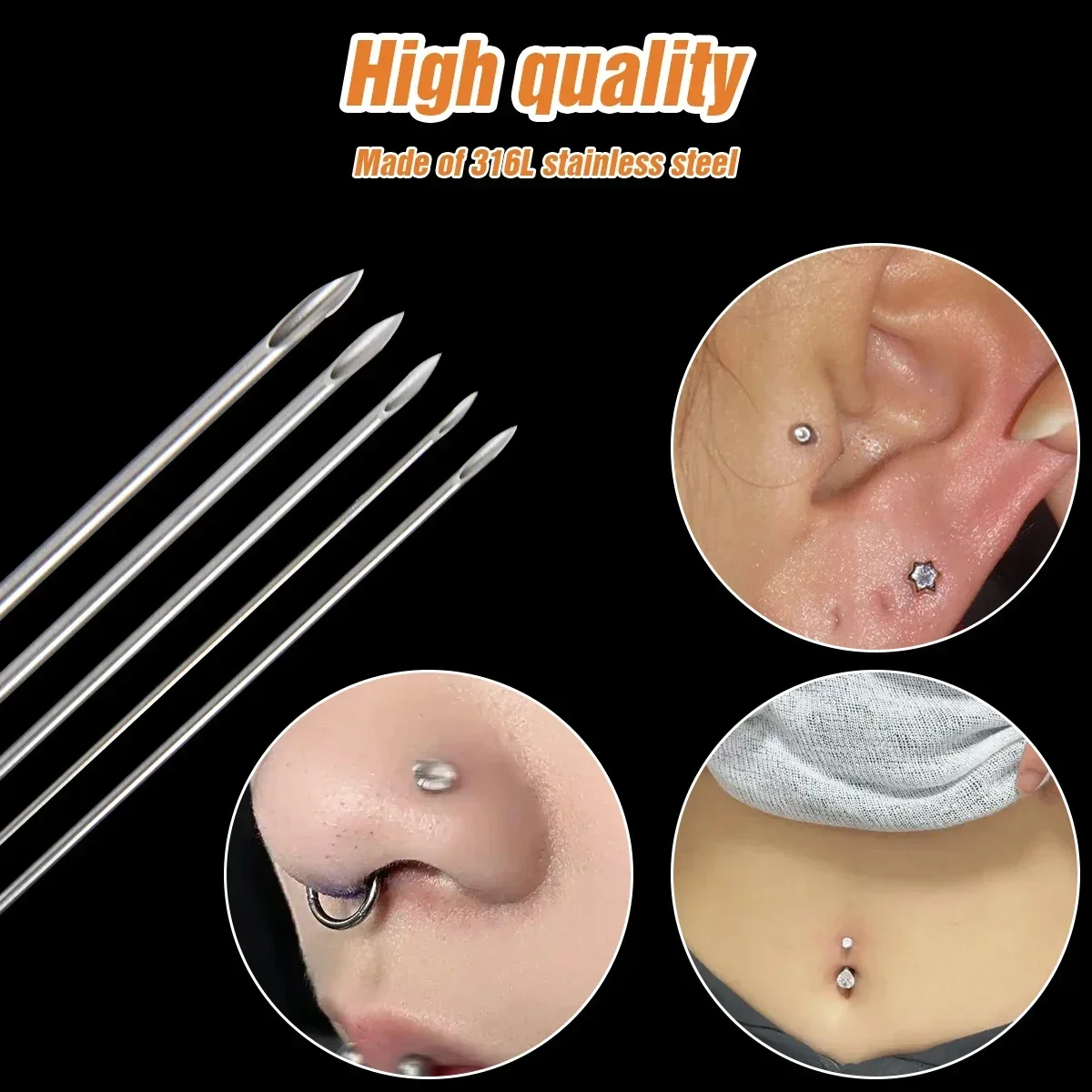 Фото Иглы для пирсинга NARKASY 14/15/16/18/20G, одноразовые, из нержавеющей стали, для пирсинга ушей, носа, губ, татуировок и проколов №2