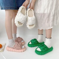 2022 new summer women thick sole linen slippers fashion braided slides open toe flip flop woman platform soft breathable sandals